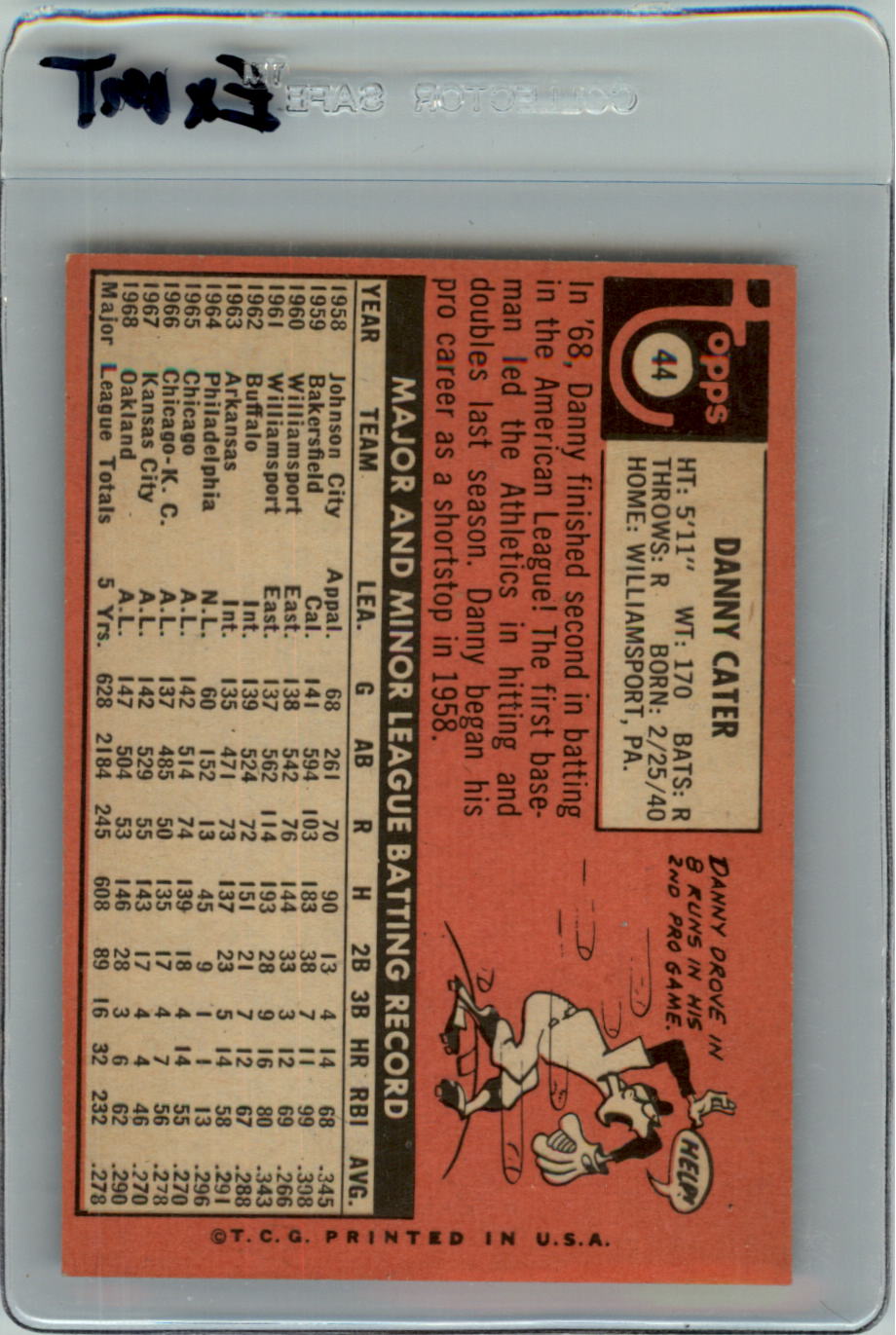 1969 Topps #44 Danny Cater back image