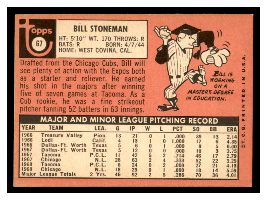 1969 Topps #67 Bill Stoneman back image