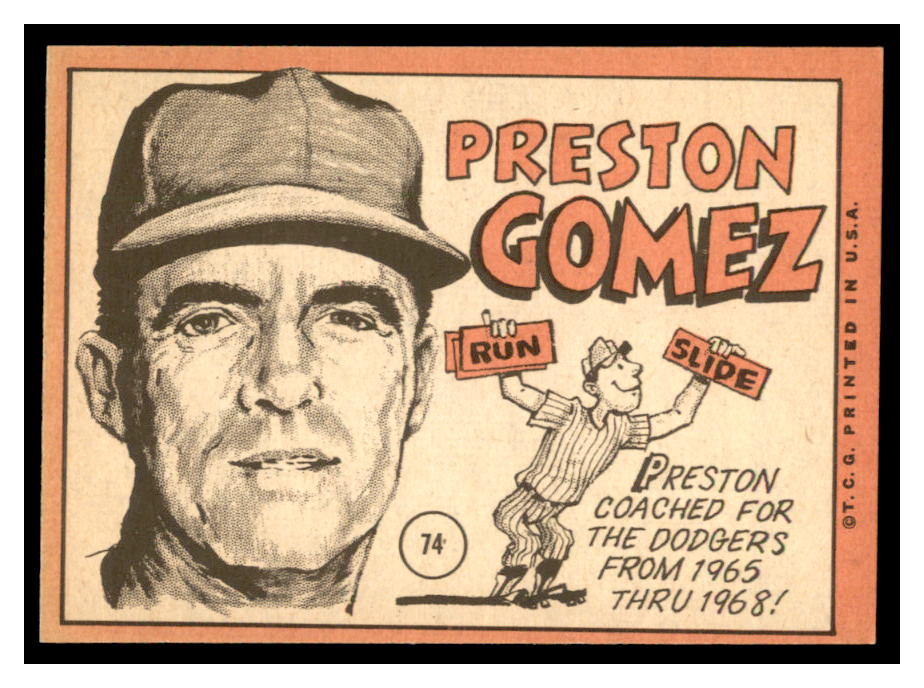 1969 Topps #74 Preston Gomez MG RC back image