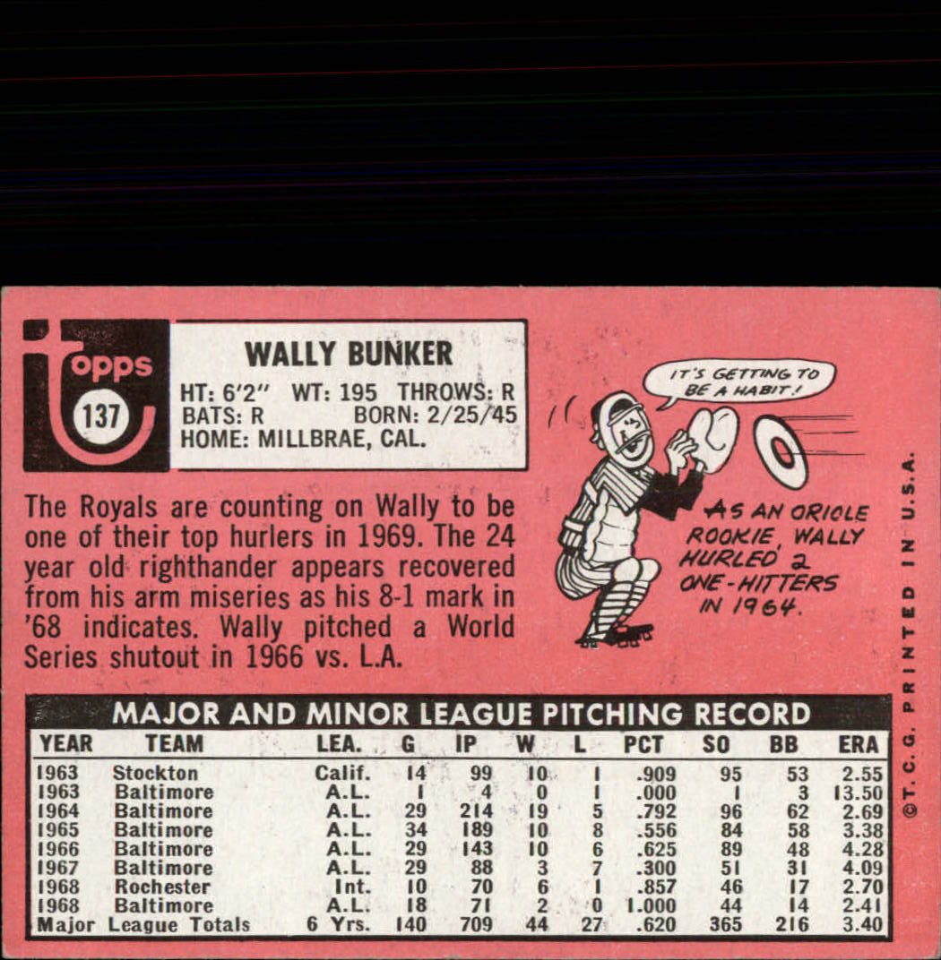1969 Topps 137 Wally Bunker VGEX Card Shack Beckett Marketplace