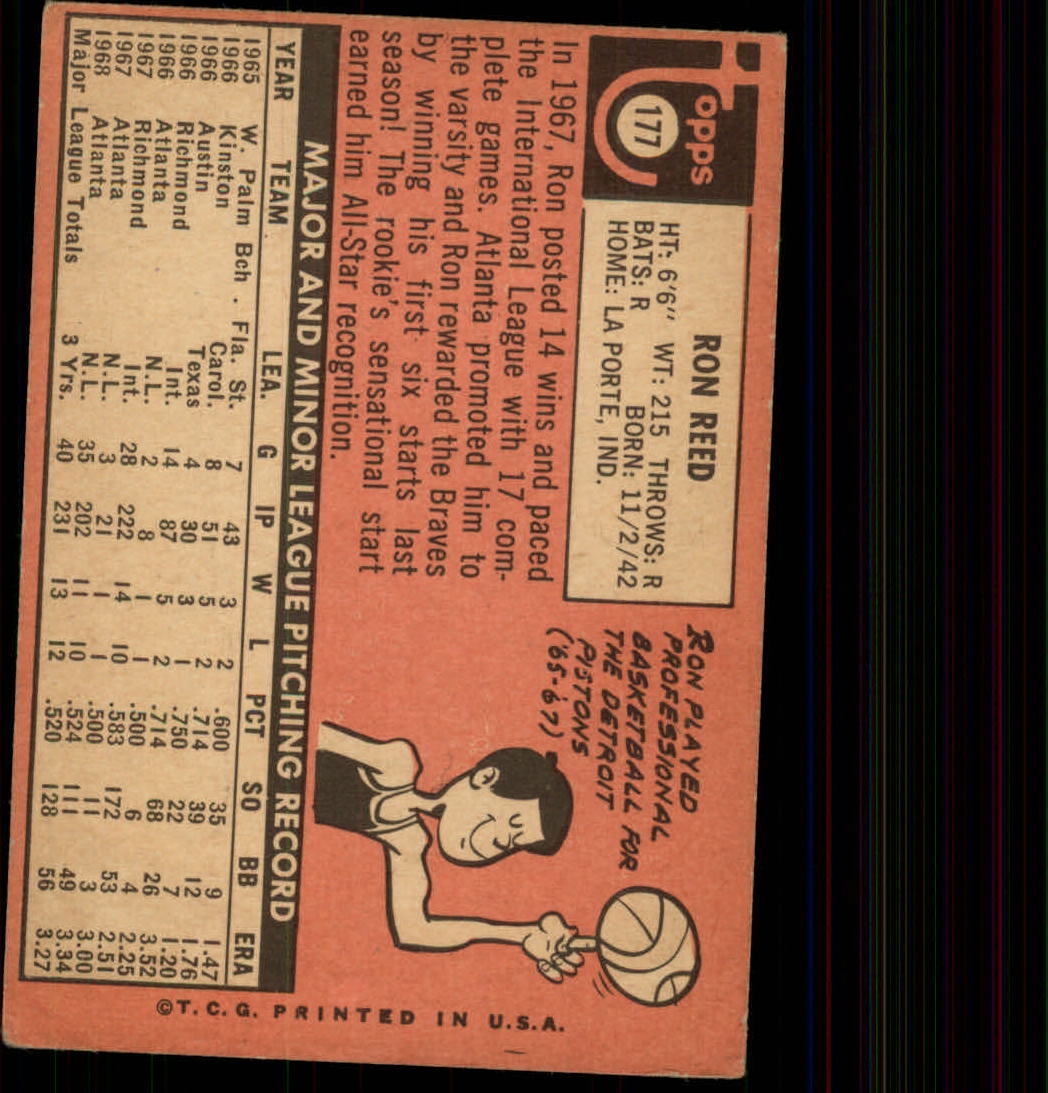 1969 Topps #177 Ron Reed back image