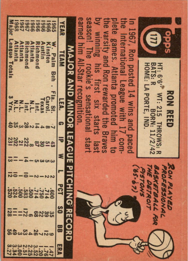 1969 Topps #177 Ron Reed back image