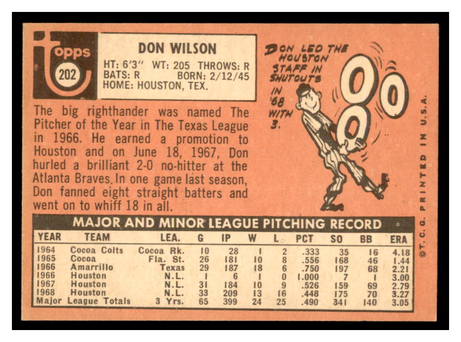 1969 Topps #202 Don Wilson back image