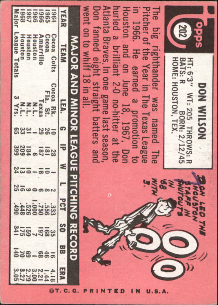 1969 Topps #202 Don Wilson back image