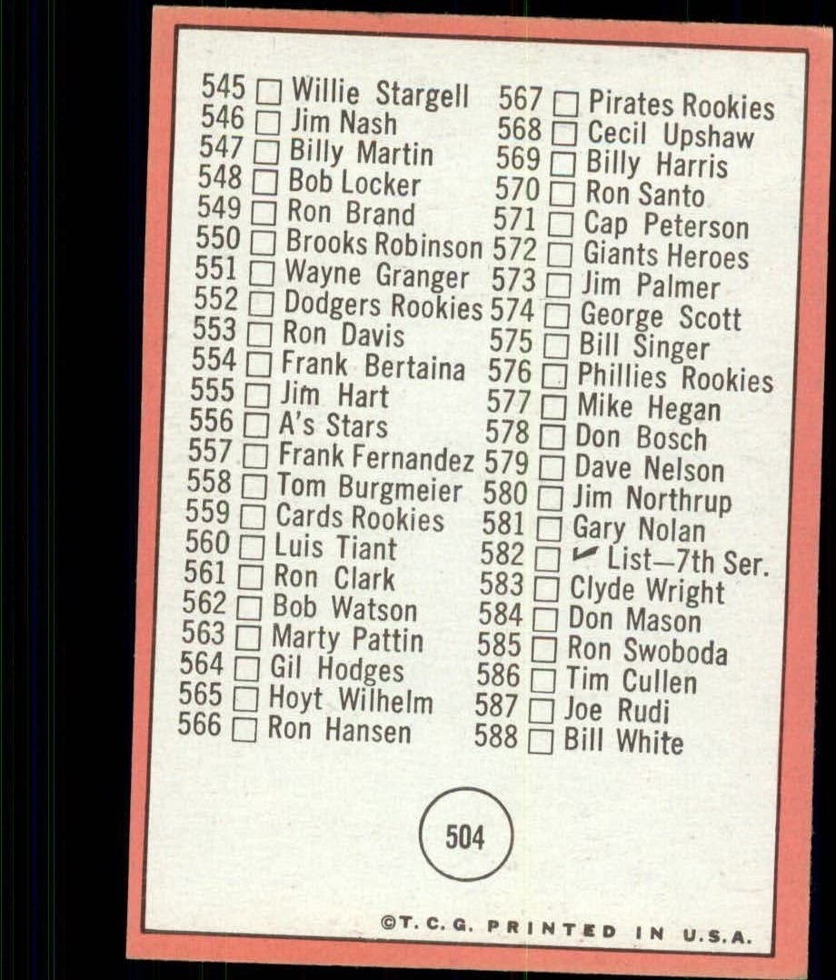 1969 TOPPS BASEBALL ASSORTED SINGLES U-PICK #377-512 - Picture 477 of 501