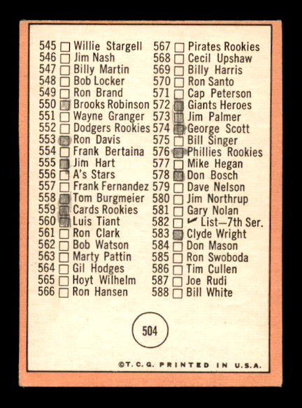1969 Topps #504 Checklist 6/Brooks Robinson back image