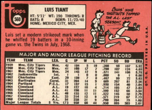 Luis Tiant Card 1969 Topps #560