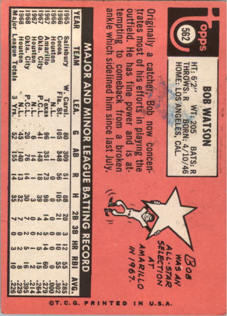 1969 Topps #562 Bob Watson RC back image