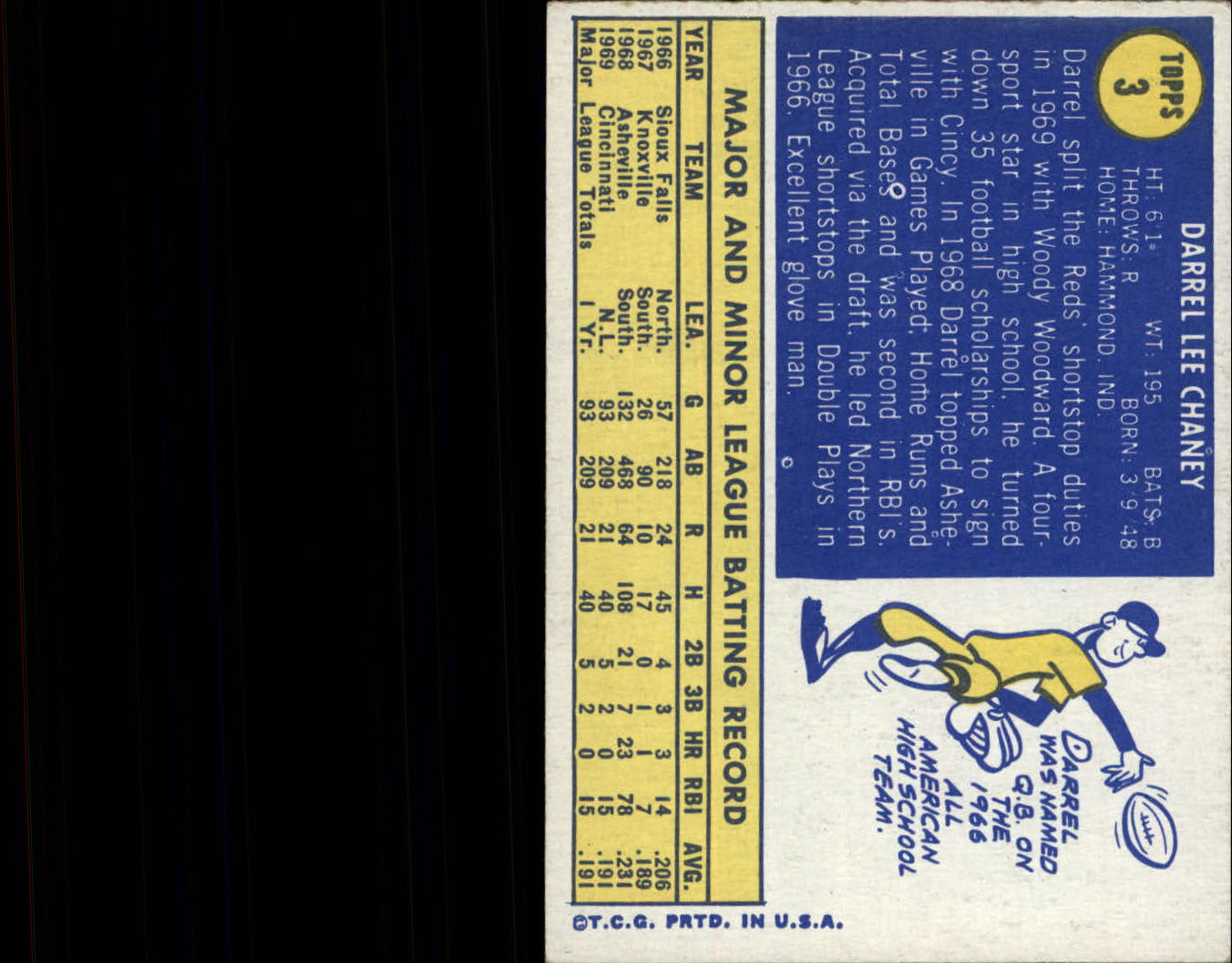 1970 Topps #3 Darrel Chaney back image