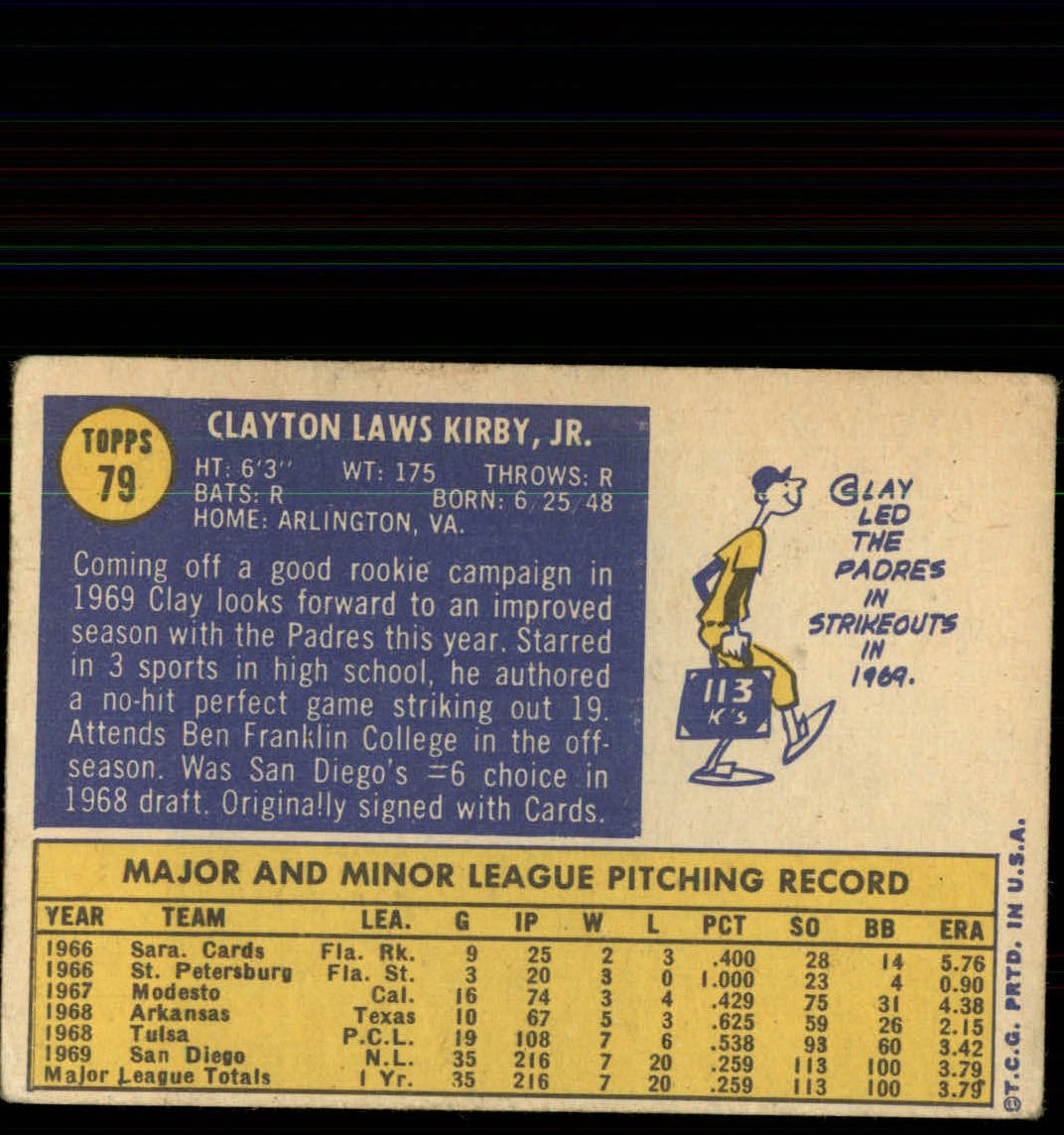 1970 Topps #79 Clay Kirby back image