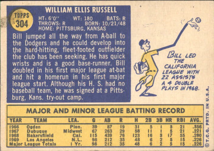 1970 Topps #304 Bill Russell RC back image