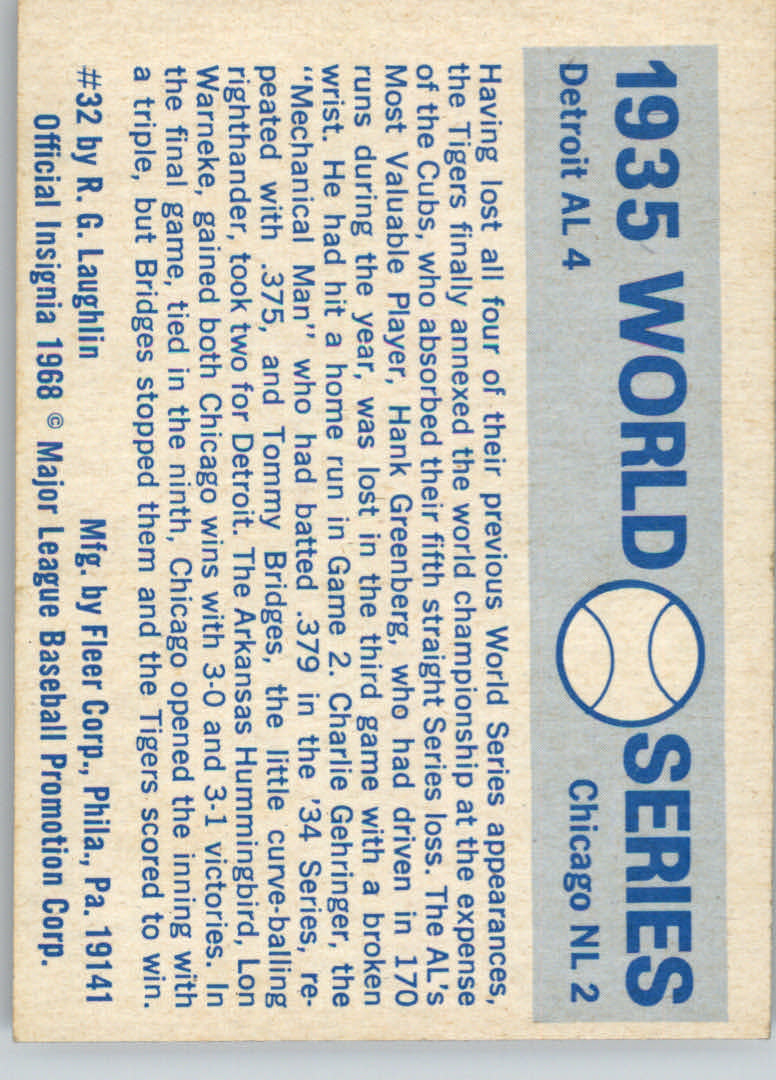 1970 Fleer Laughlin World Series Blue Backs #32 1935 Tigers/Cubs/(Charlie Gehringer/and Tommy Br back image