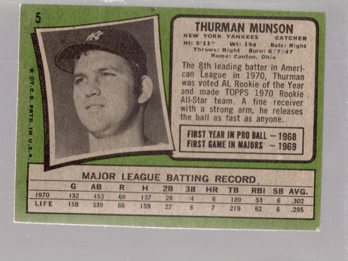 1971 Topps #5 Thurman Munson back image
