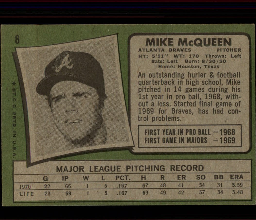 1971 Topps #8 Mike McQueen back image