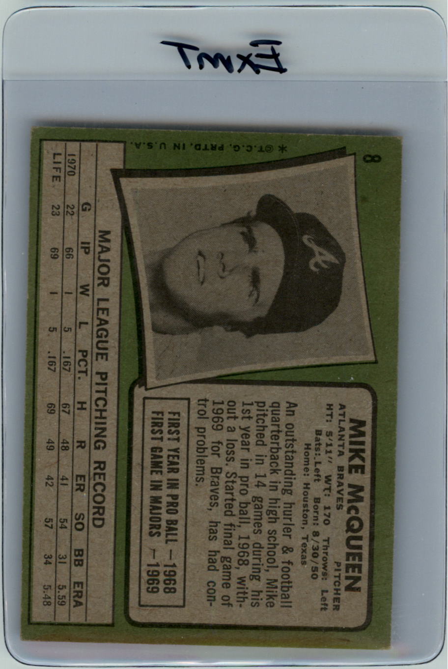 1971 Topps #8 Mike McQueen back image