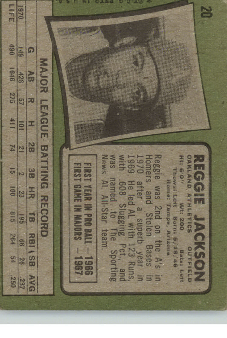 1971 Topps #20 Reggie Jackson back image
