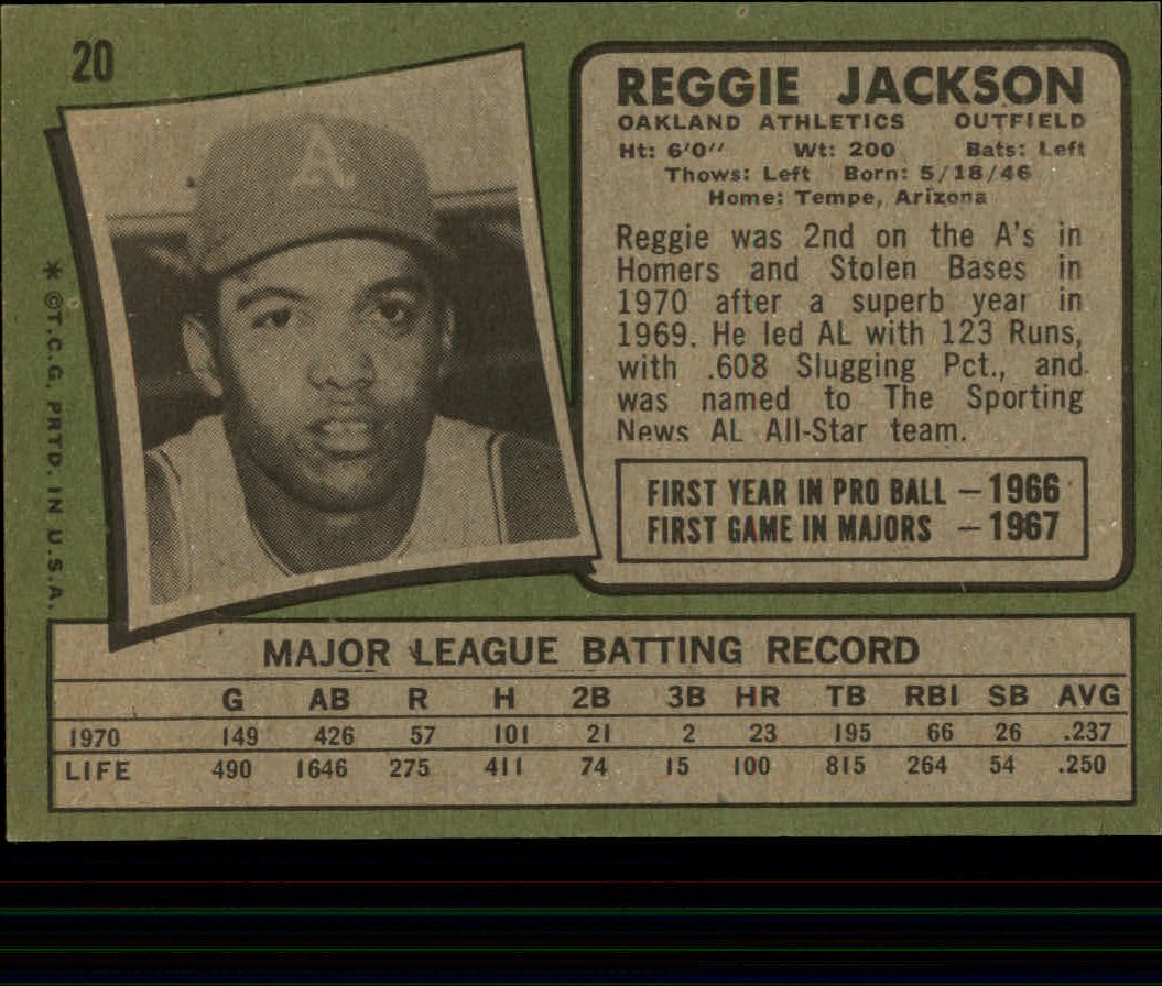 1971 Topps #20 Reggie Jackson back image