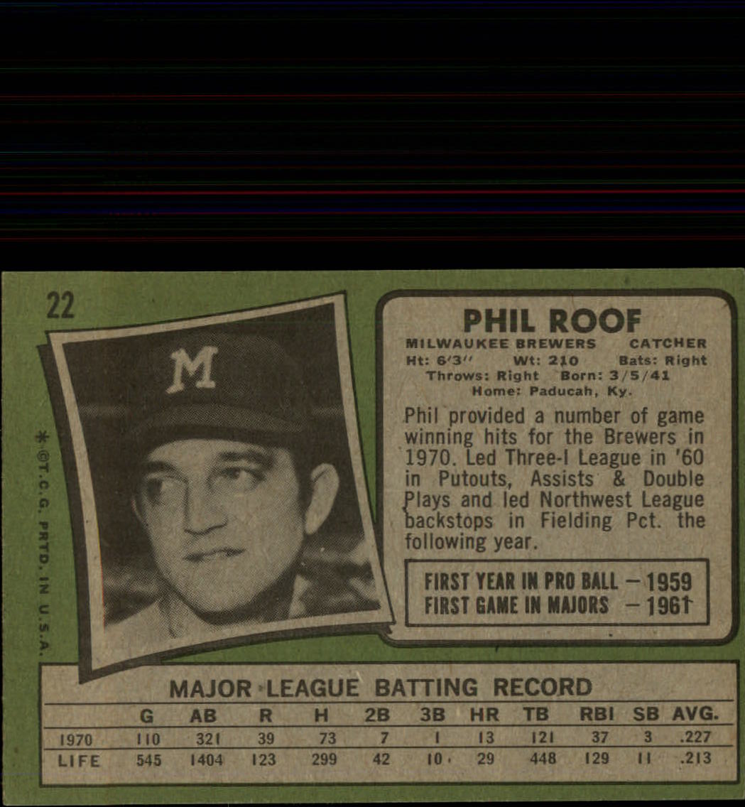 1971 Topps #22 Phil Roof back image