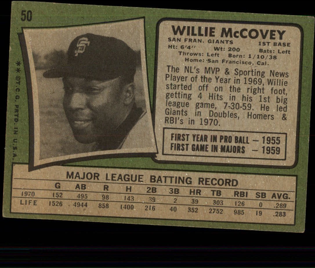 1971 Topps #50 Willie McCovey back image