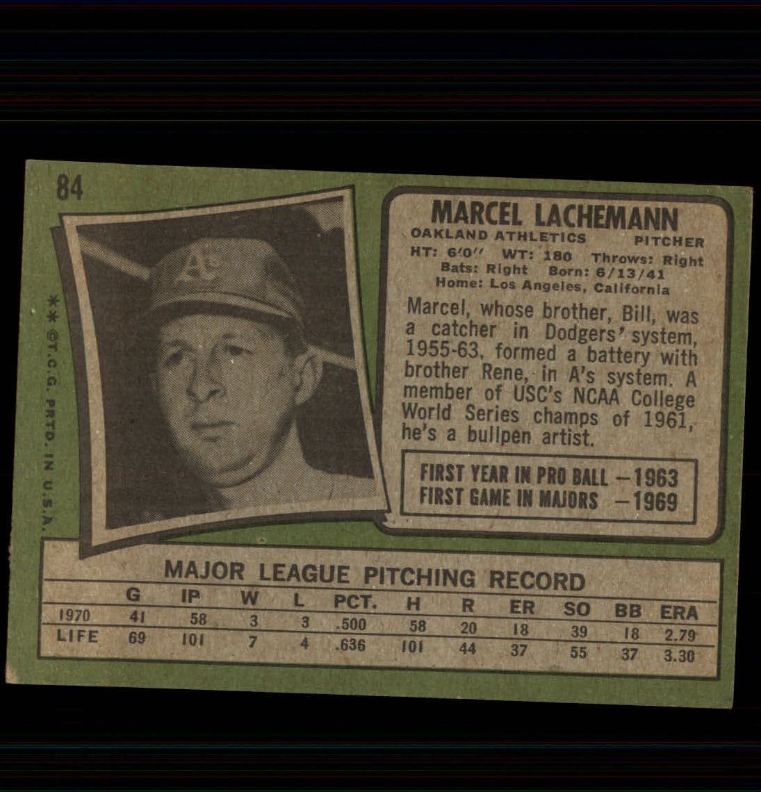 1971 Topps #84 Marcel Lachemann RC back image