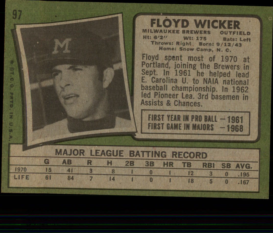 1971 Topps #97 Floyd Wicker back image