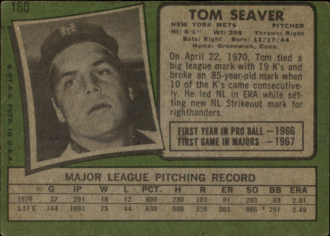 1971 Topps #160 Tom Seaver back image