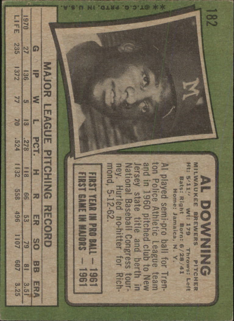 1971 Topps #182 Al Downing back image