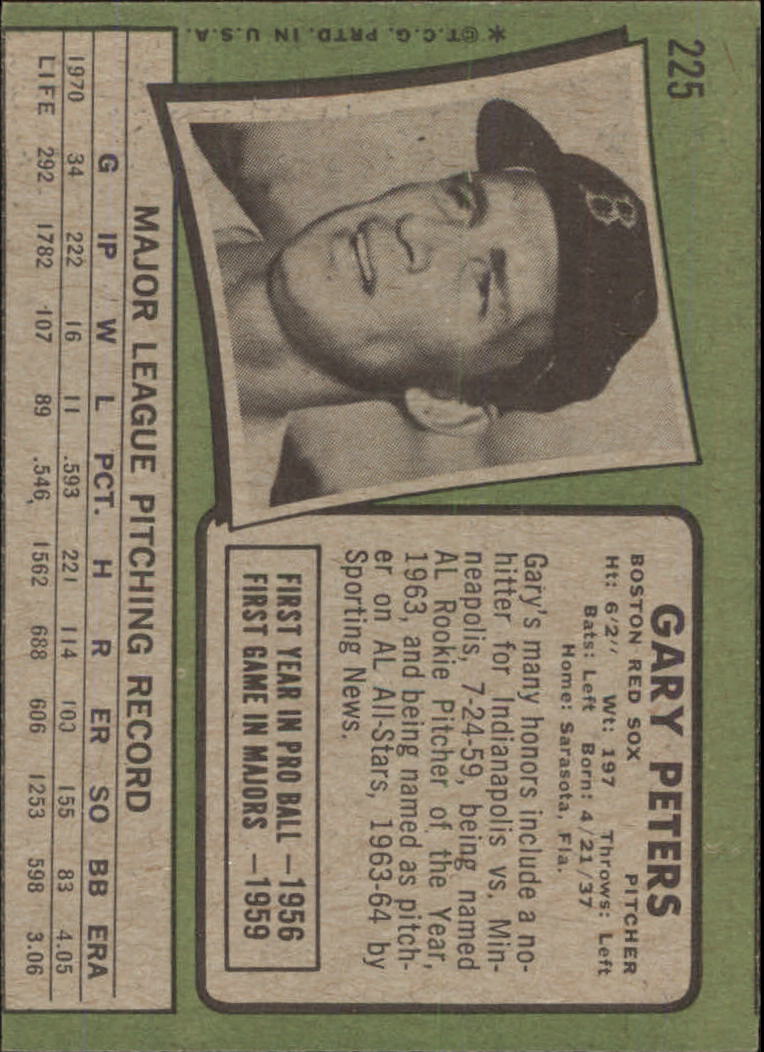 1971 Topps #225 Gary Peters back image