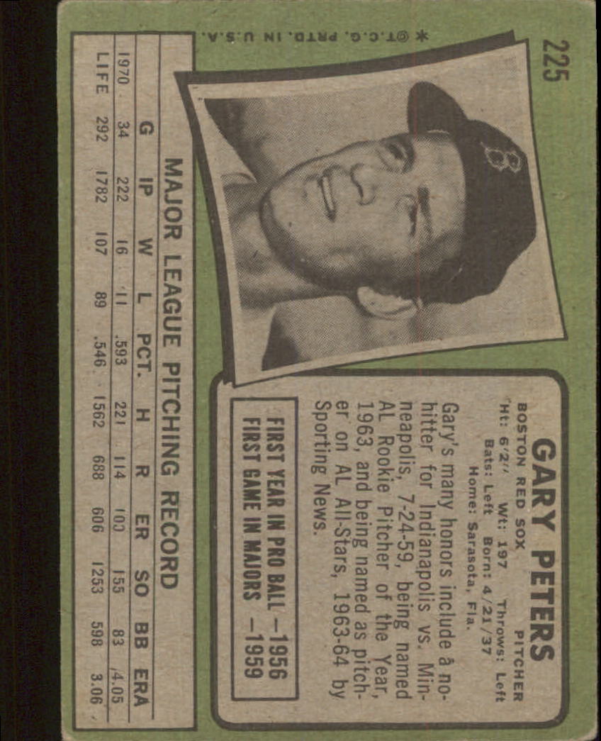 1971 Topps #225 Gary Peters back image