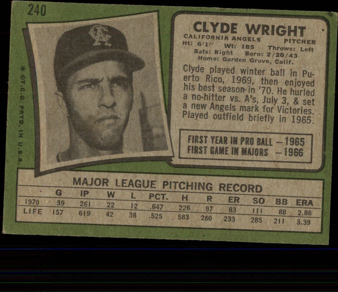 1971 Topps #240 Clyde Wright back image