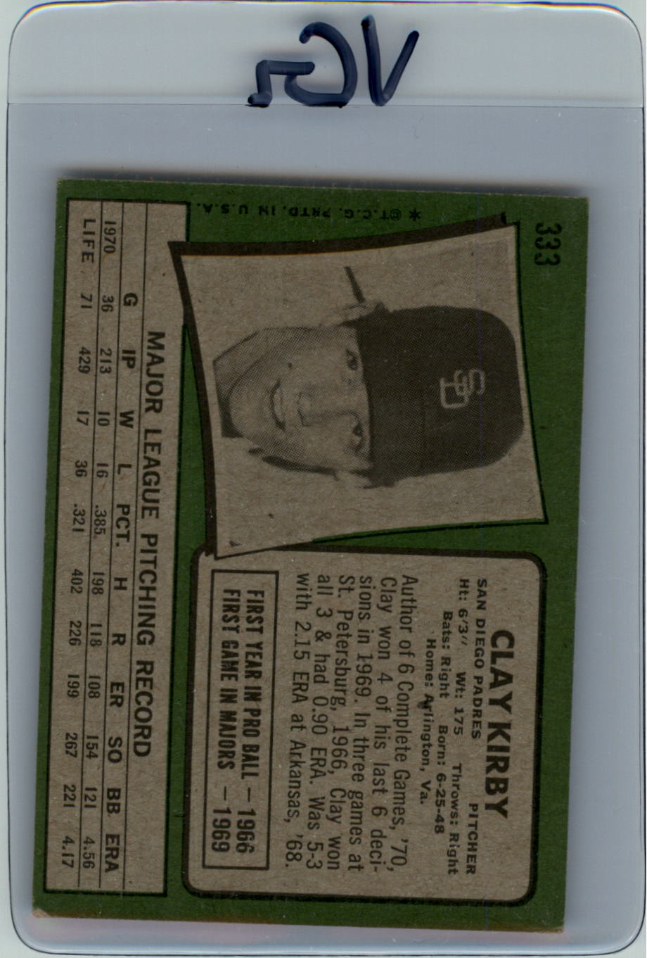 1971 Topps #333 Clay Kirby back image