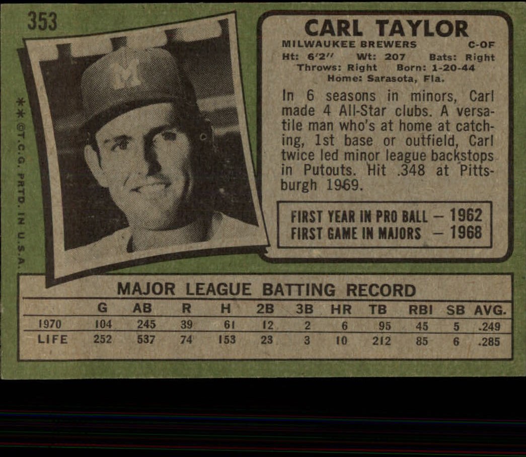1971 Topps #353 Carl Taylor back image