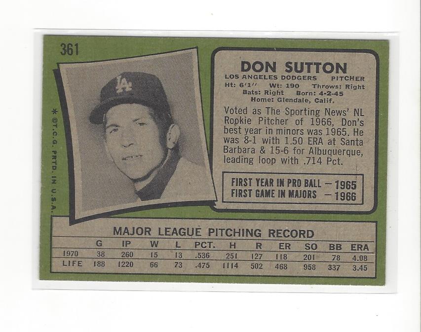 1971 Topps #361 Don Sutton back image