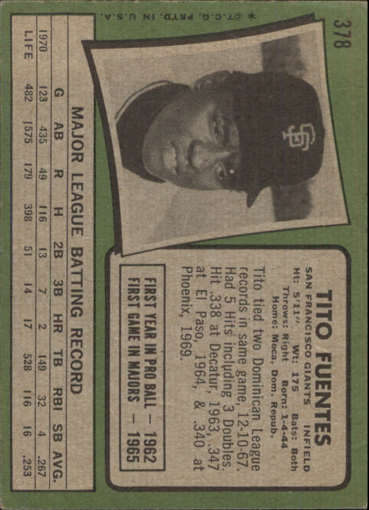 1971 Topps #378 Tito Fuentes - FAIR
