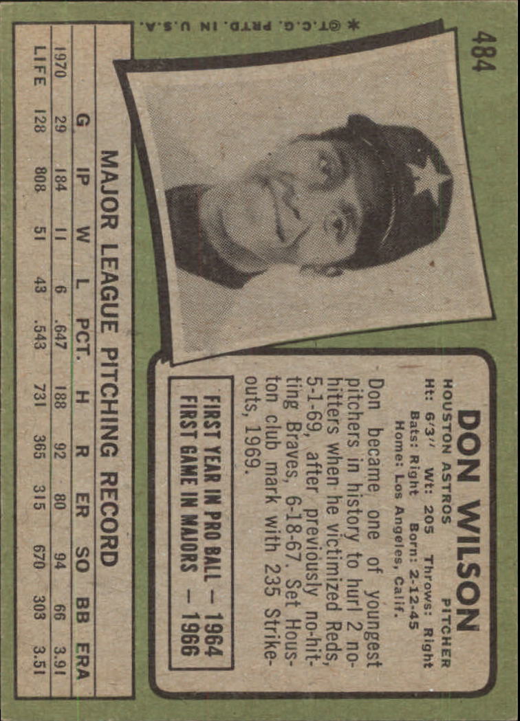 1971 Topps #484 Don Wilson back image