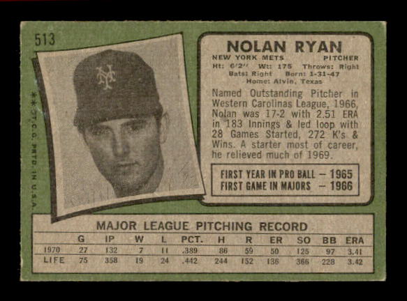 1971 Topps #513 Nolan Ryan back image