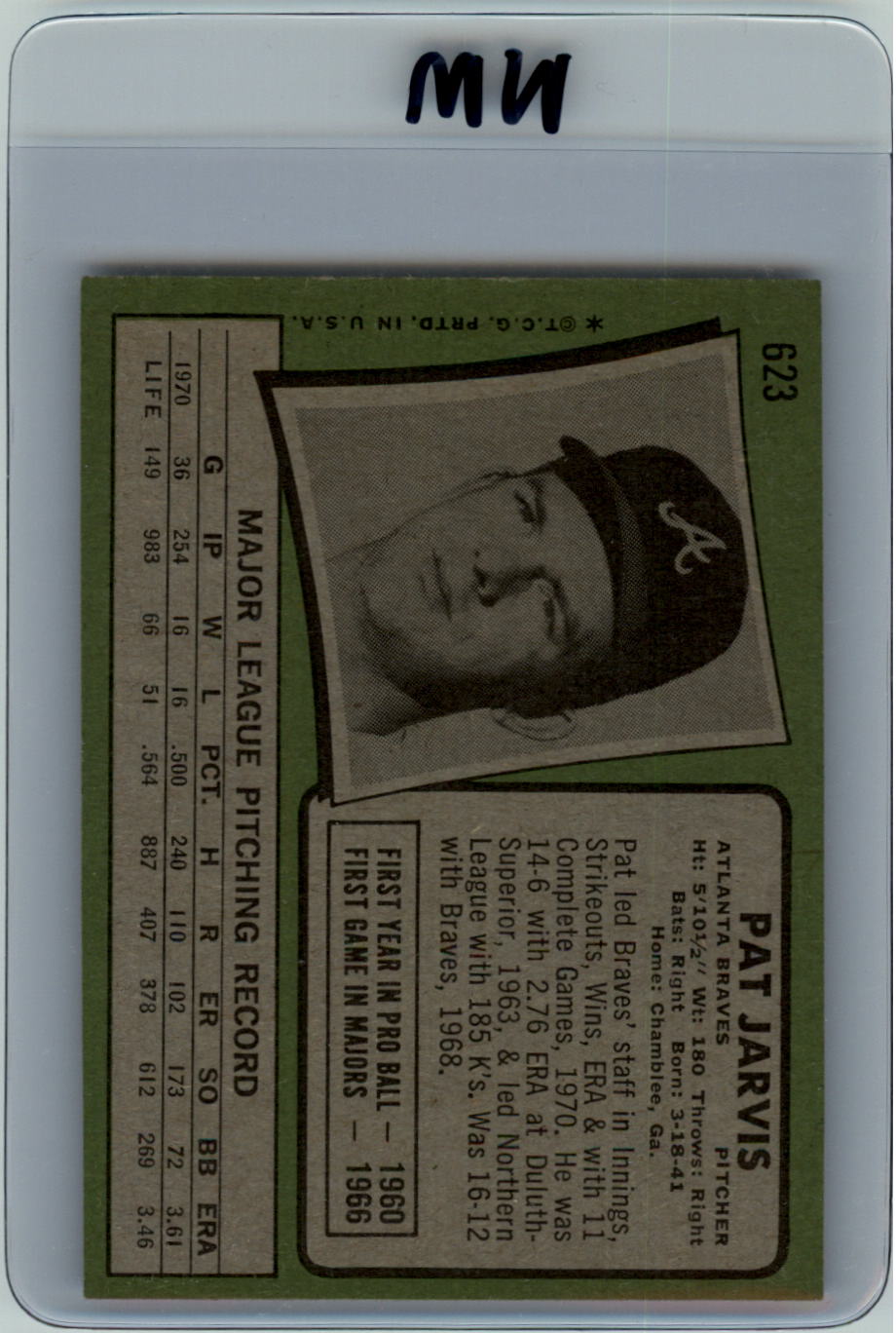 1971 Topps #623 Pat Jarvis back image