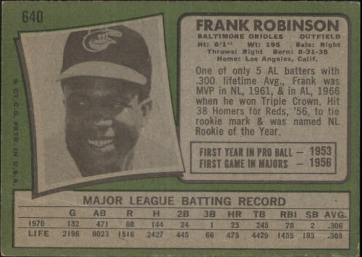 1971 Topps #640 Frank Robinson back image