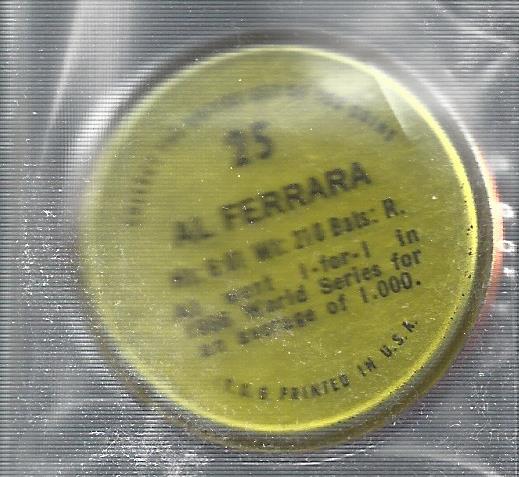 1971 Topps Coins #25 Al Ferrara back image
