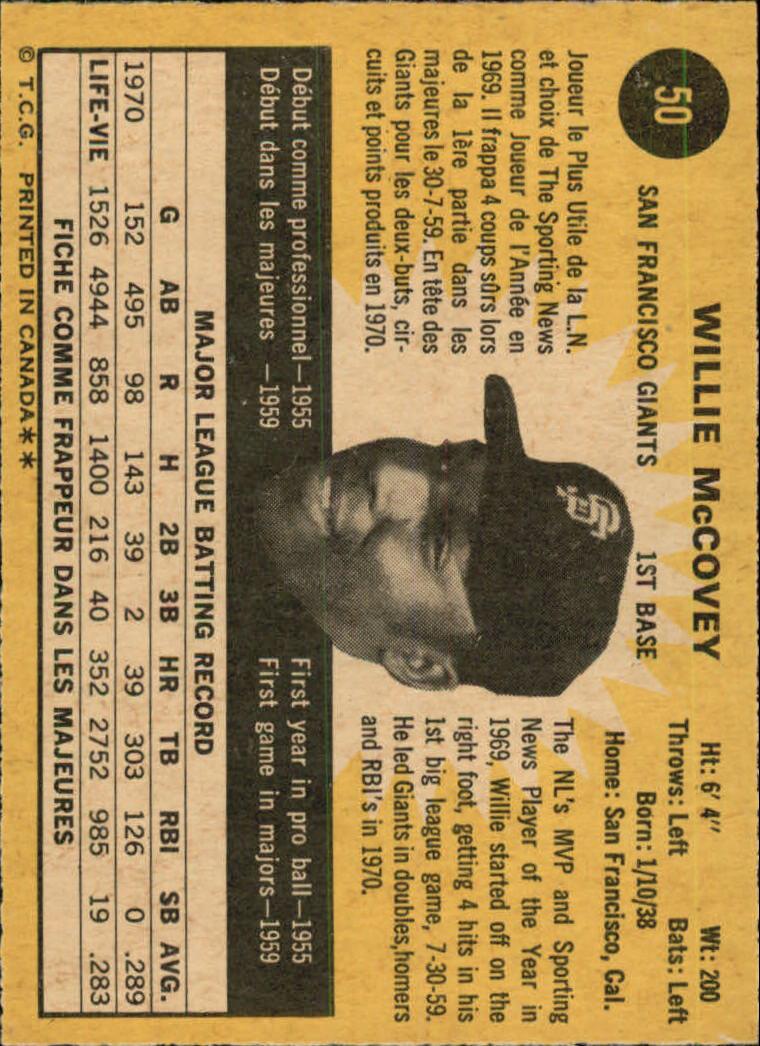 1971 O-Pee-Chee #50 Willie McCovey back image