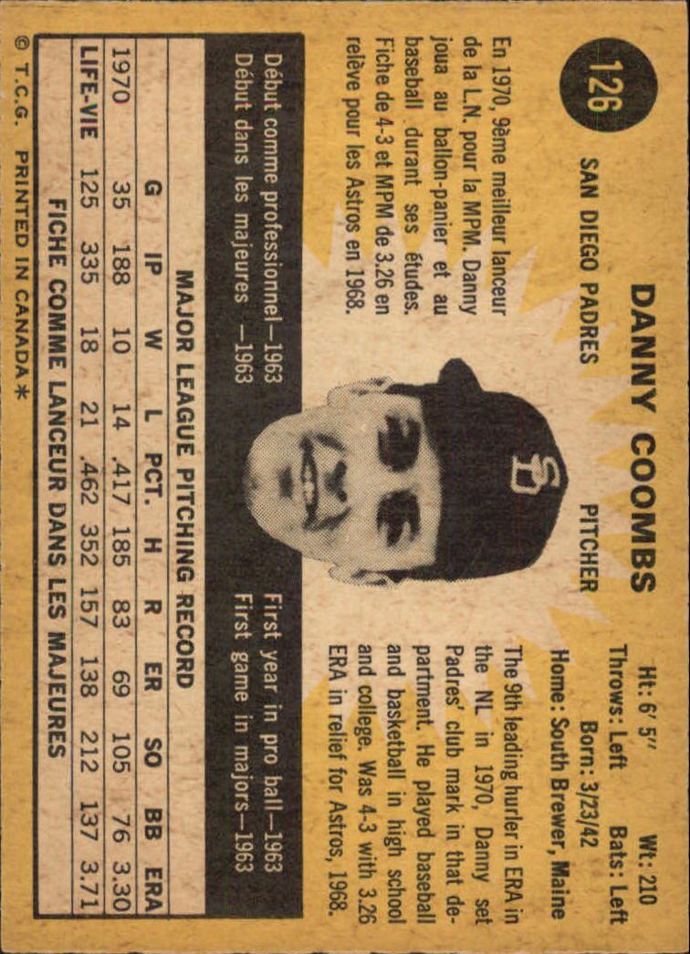 1971 O-Pee-Chee #126 Danny Coombs back image
