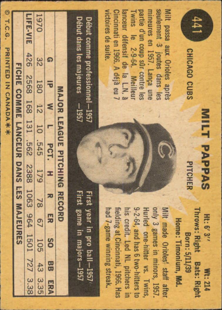 1971 O-Pee-Chee #441 Milt Pappas back image