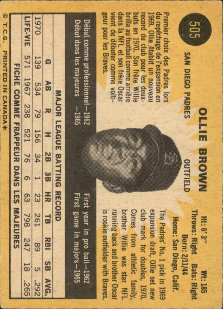 1971 O-Pee-Chee #505 Ollie Brown back image
