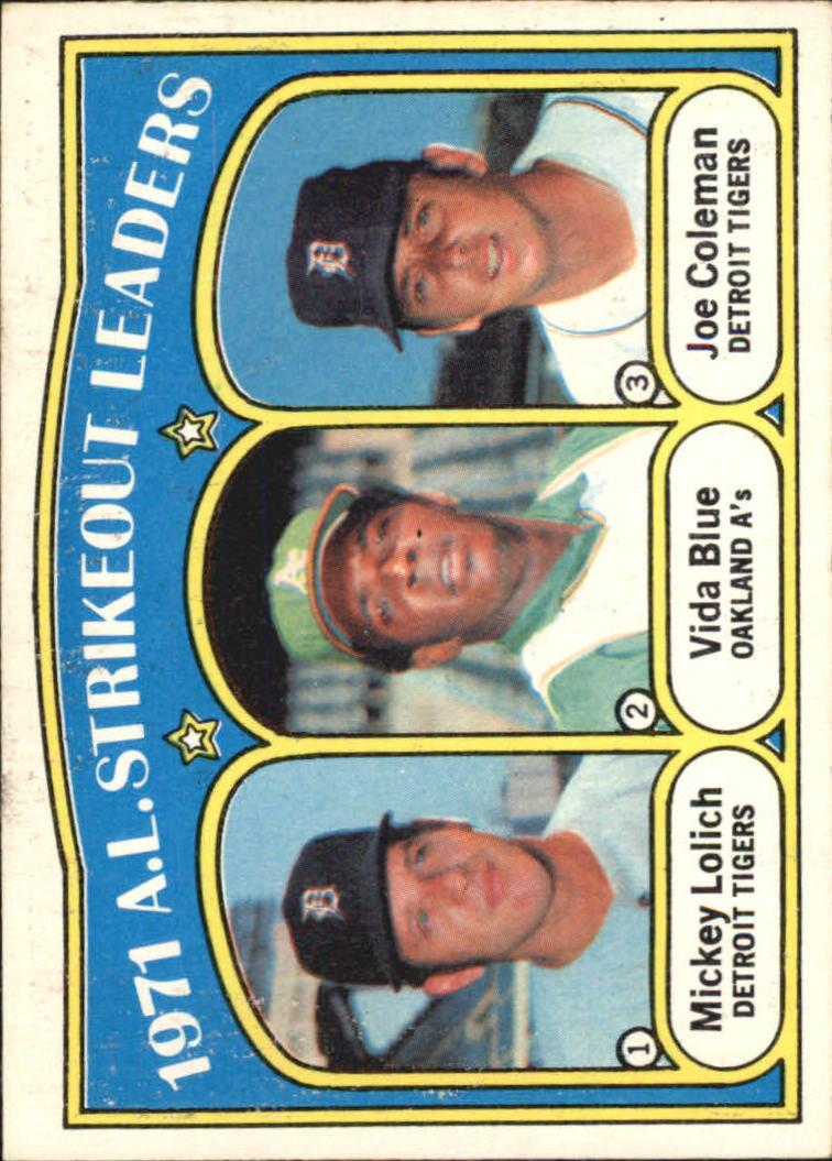 1972 O-Pee-Chee #96 AL Strikeout Leaders/Mickey Lolich/Vida Blue/Jo