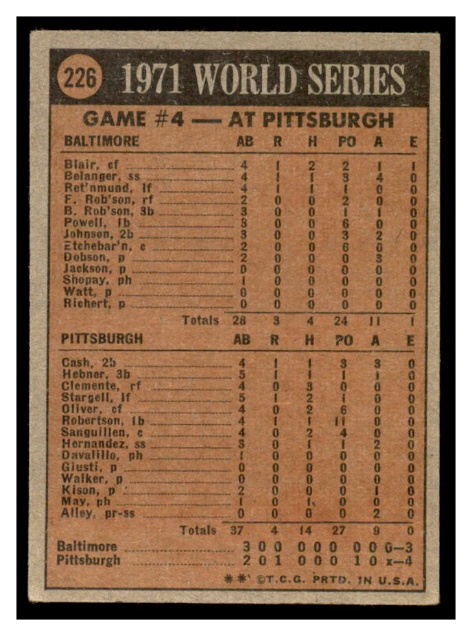 1972 Topps #226 World Series Game 4/Roberto Clemente back image