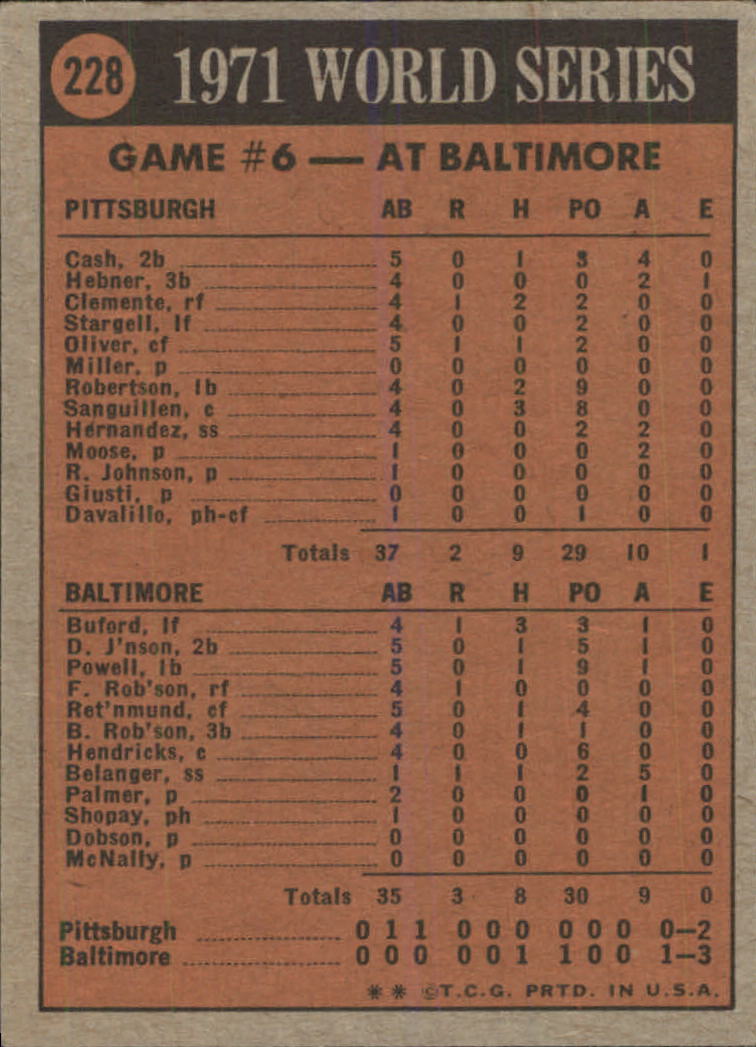 1972 Topps #228 World Series Game 6/Frank Robinson/Manny Sanguillen back image