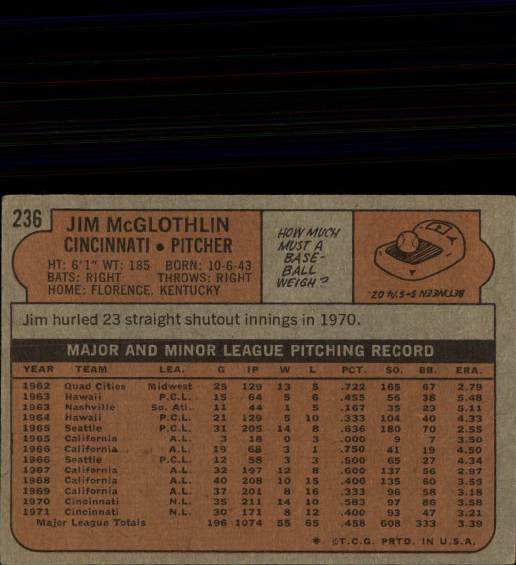 1972 Topps #236 Jim McGlothlin back image