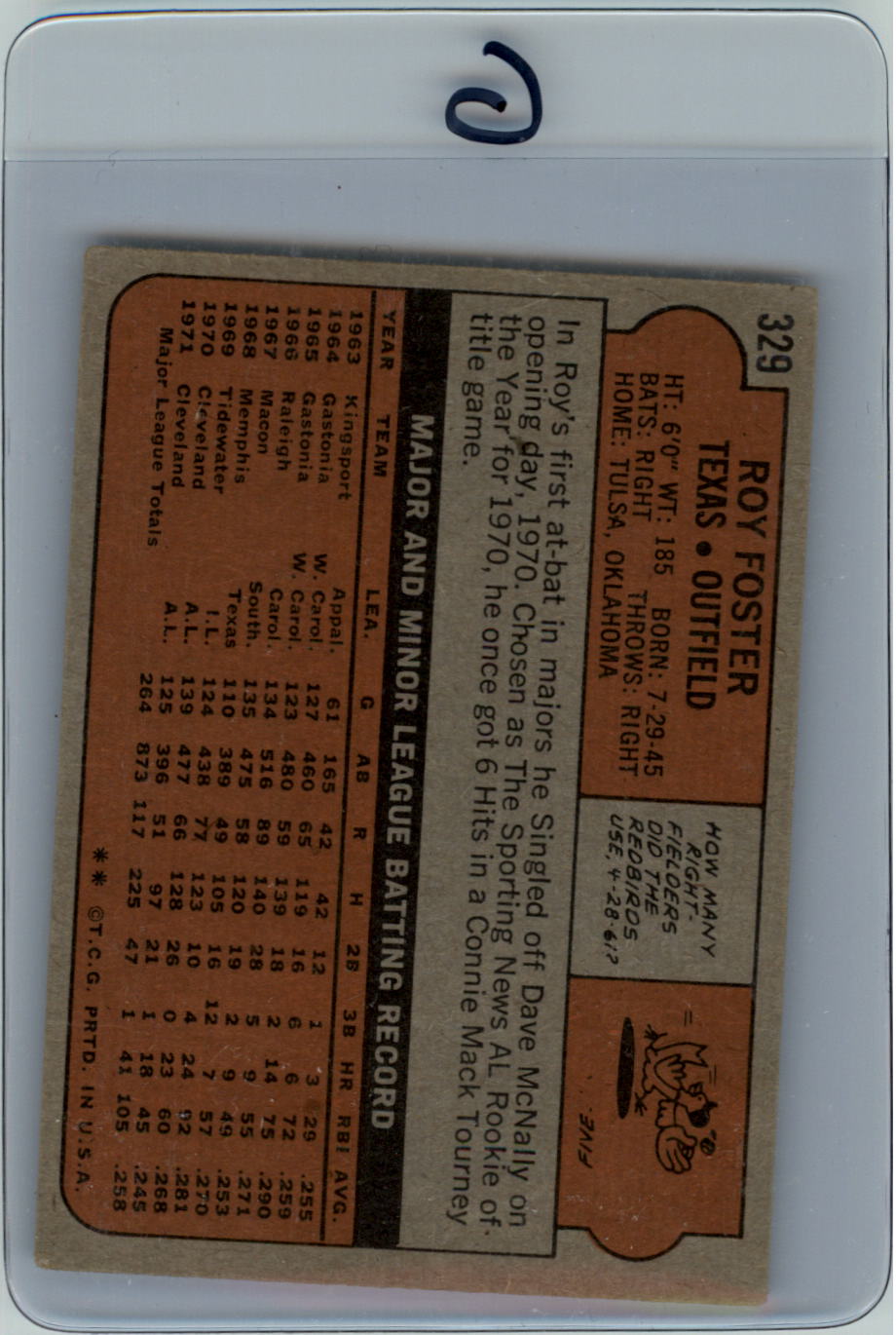 1972 Topps #329 Roy Foster back image
