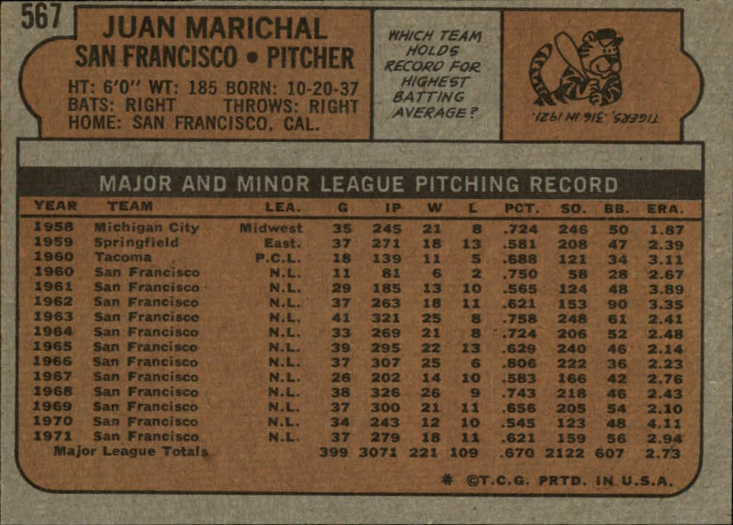 1972 Topps #567 Juan Marichal back image