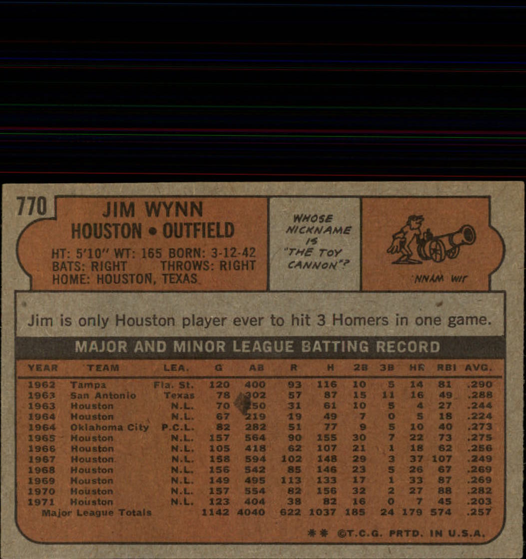 1972 Topps #770 Jim Wynn back image